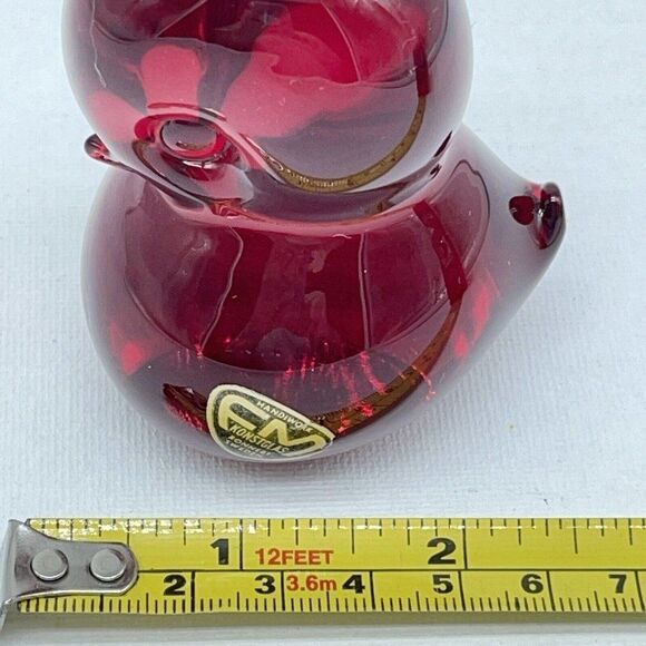 Vtg Red Duckling Art Glass Bird FM Konstglas Of Ronneby Sweden Paperweight Figur - Picture 9 of 10